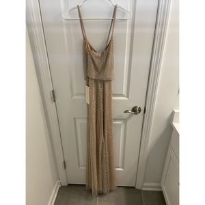Adrianna Papell Silver Nude Long Beaded Dress (Size 4) BRAND NEW-NEVER WORN